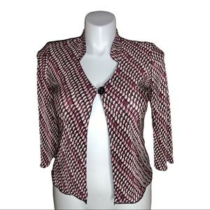 Sag Harbor Petite 8P Geometric Print Open Front Blazer Jacket Long Sleeve